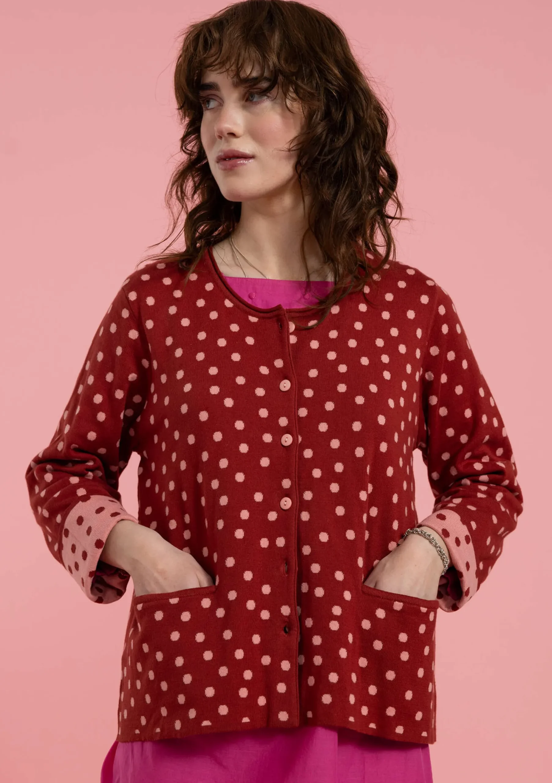 Clearance Gudrun Sjödén Tupfenstrickjacke Aus Bio-Baumwolle rosenholz