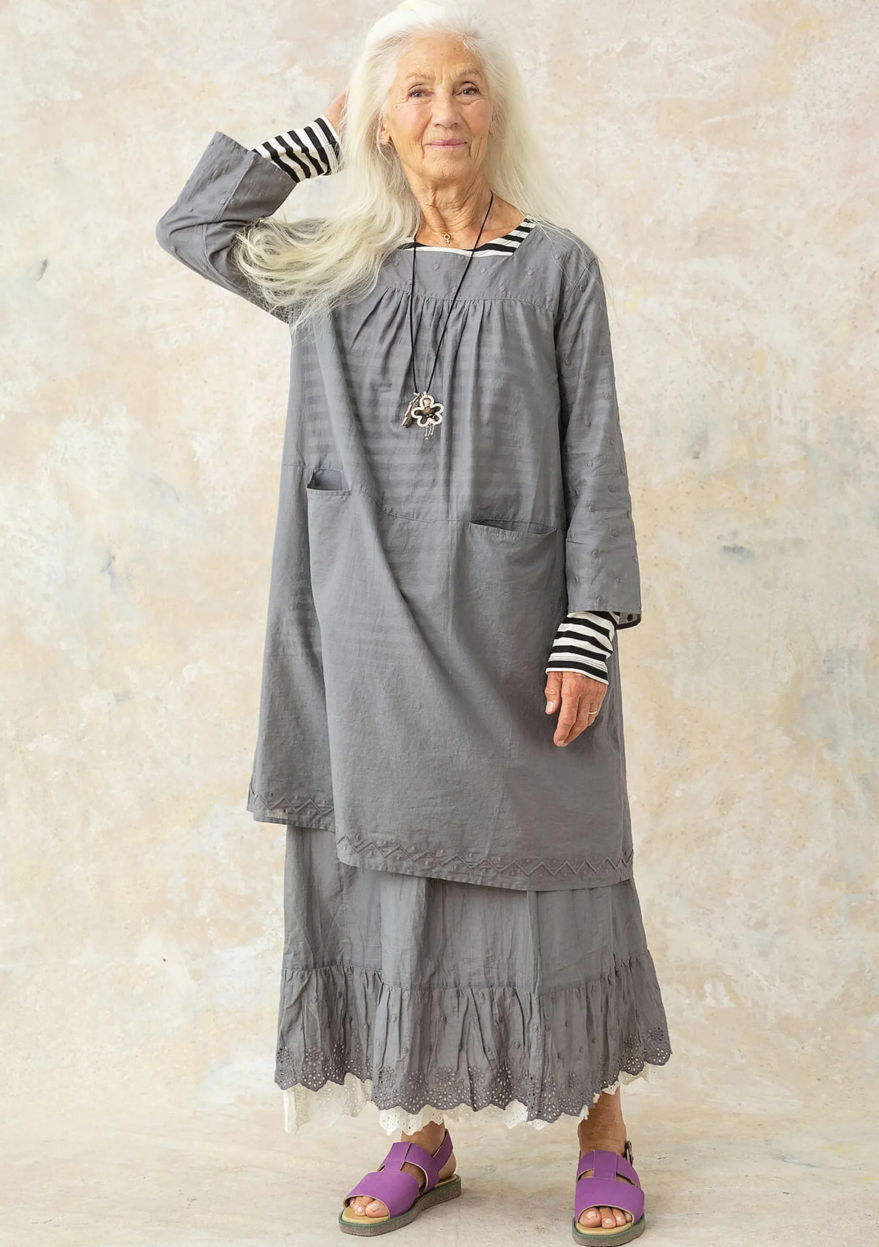 Outlet Gudrun Sjödén Webkleid Aus Bio-Baumwolle grafit