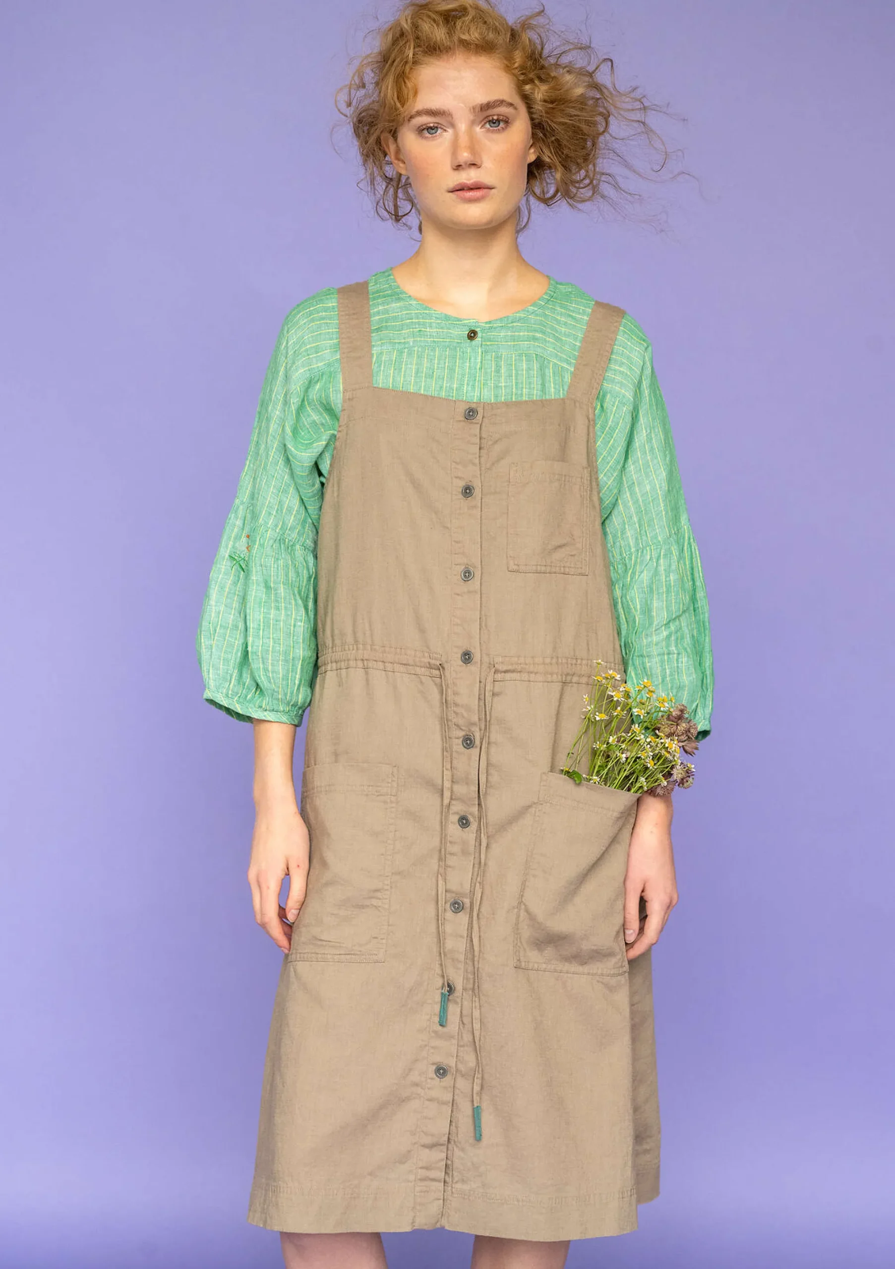 New Gudrun Sjödén Webkleid Garden Aus Bio-Baumwolle/Leinen taupe