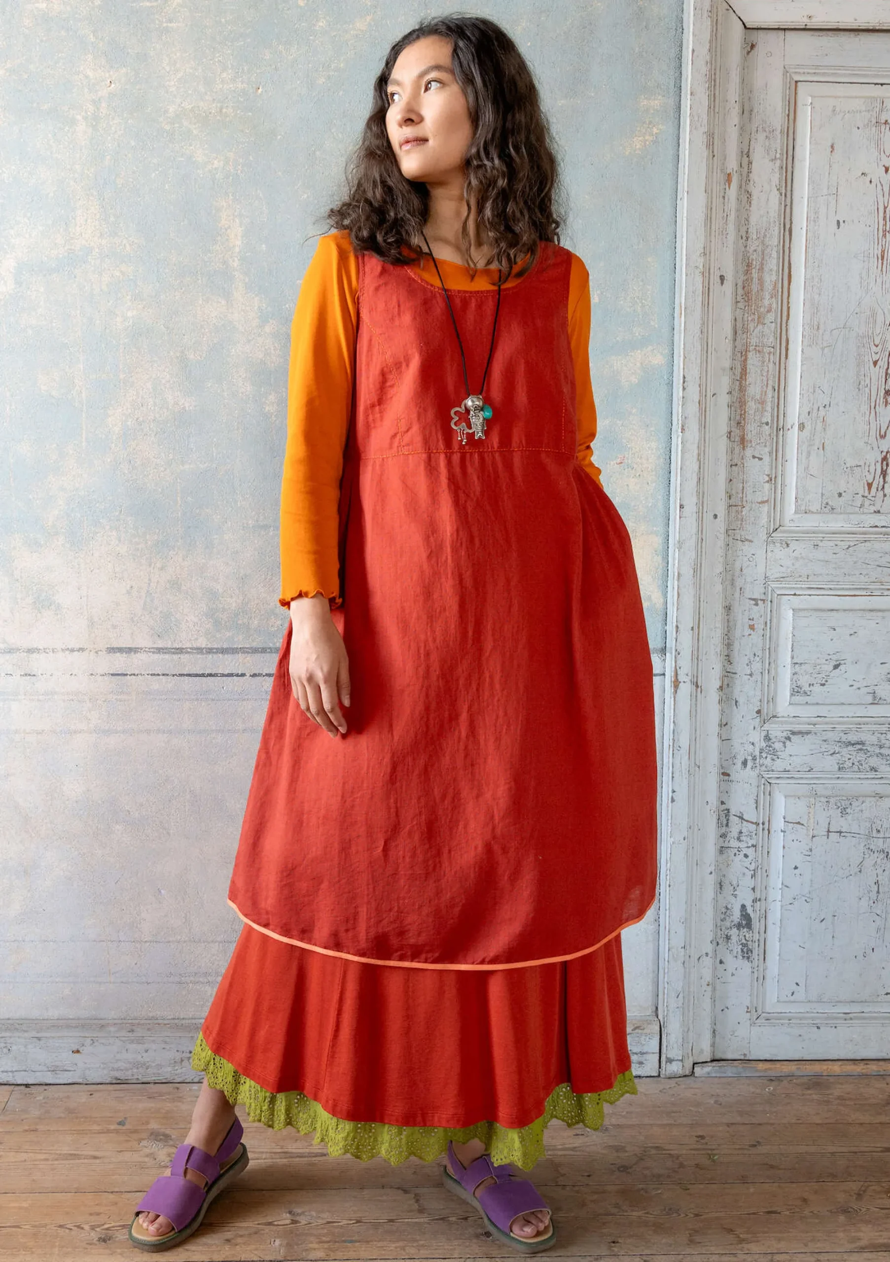 Best Gudrun Sjödén Webkleid Shimla Aus Bio-Baumwolle/Leinen kupfer-gemustert