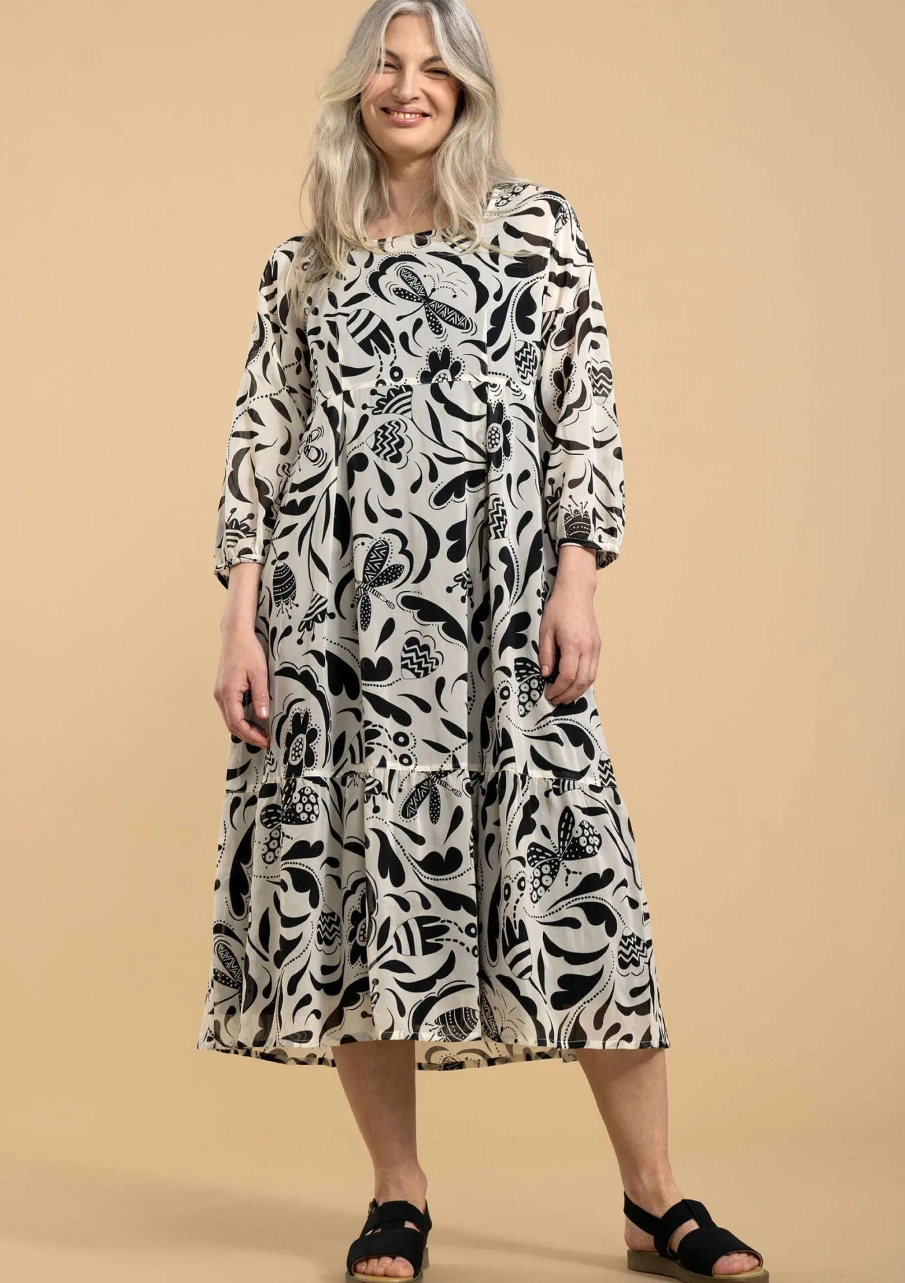 New Gudrun Sjödén Webkleid Trollslända Aus Viskose schwarz